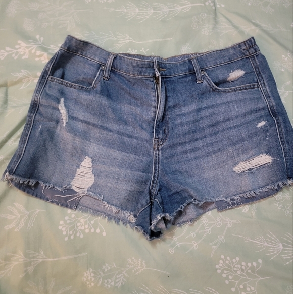 aerie Pants - Aerie Blue Distressed Jean Shorts with Frayed Hem